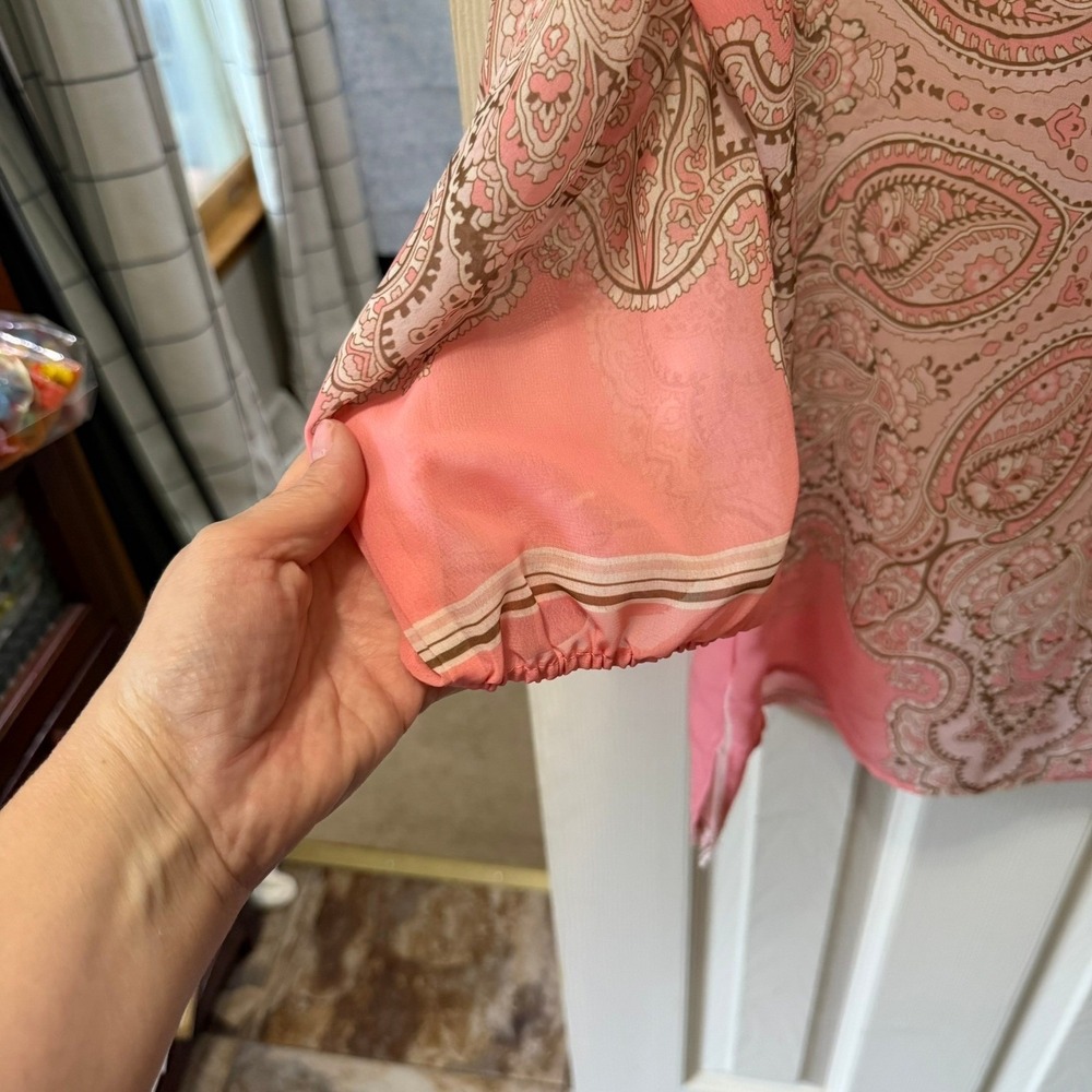 Joseph Ribkoff Sheer Pink Paisley Tunic Blouse Top 3/4 Sleeve Keyhole Size 12 - Picture 9 of 14